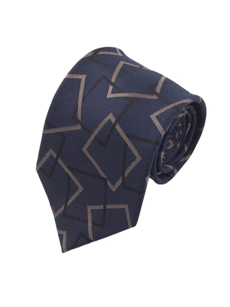 モダンブラックシリーズネクタイシルク100％スクエア柄ブラック/ブラウン/ネイビー