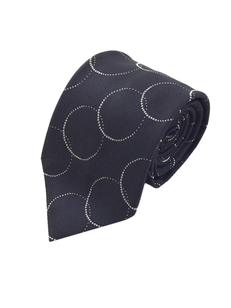 モダンブラックシリーズネクタイシルク100％サークル柄ブラック/ブラウン/ネイビー