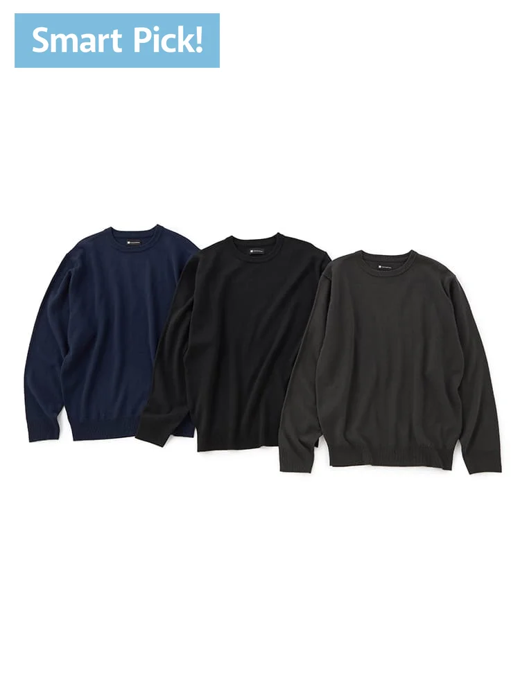 【3点パック/SmartPick！】クルーネックベーシックニットAセット（ブラック＆グレー＆ネイビー）