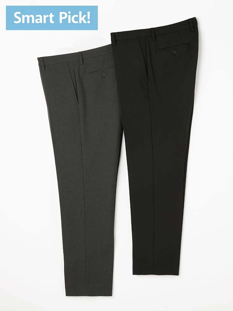 【2点パック/SmartPick！】裾上げのいらないスラックスAセット（ブラック＆グレー）