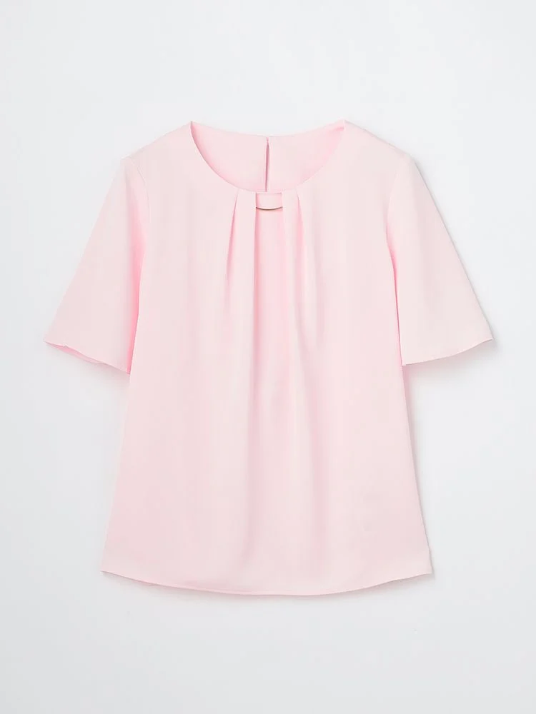 ＜ひんやり接触冷感＞バー付き　デシンブラウス　オフホワイト/ピンク/グリーン〈2BUY10％OFF〉