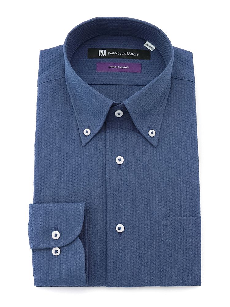 形態安定 長袖ワイシャツ サッカーライク ネイビー