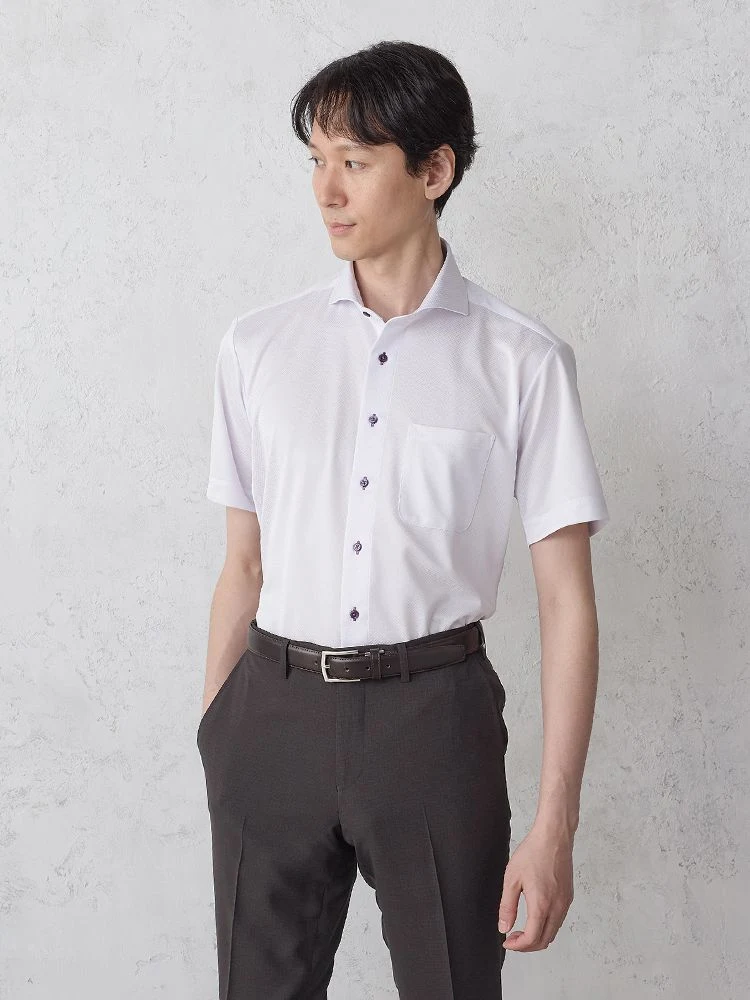 【冷感/完全ノーアイロン】半袖アイシャツ【アイスセンサー】カッタウェイ　ラベンダー＜3点でさらに2,000円OFF対象＞