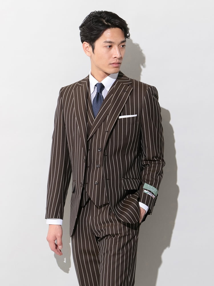 メンズ スーツ セットアップ 3点セット ストライプ 結婚式 成人式 ブラウン - recruitment.tomsracing.co.jp