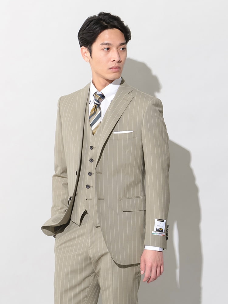 新品 送込 Perfect Suit FActory MARLANE ストライプ 3ピーススーツ A6