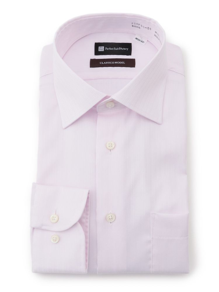 【形態安定/抗菌加工/ストレッチ】長袖セミワイド  コットン（綿）100%のピンクシャツ