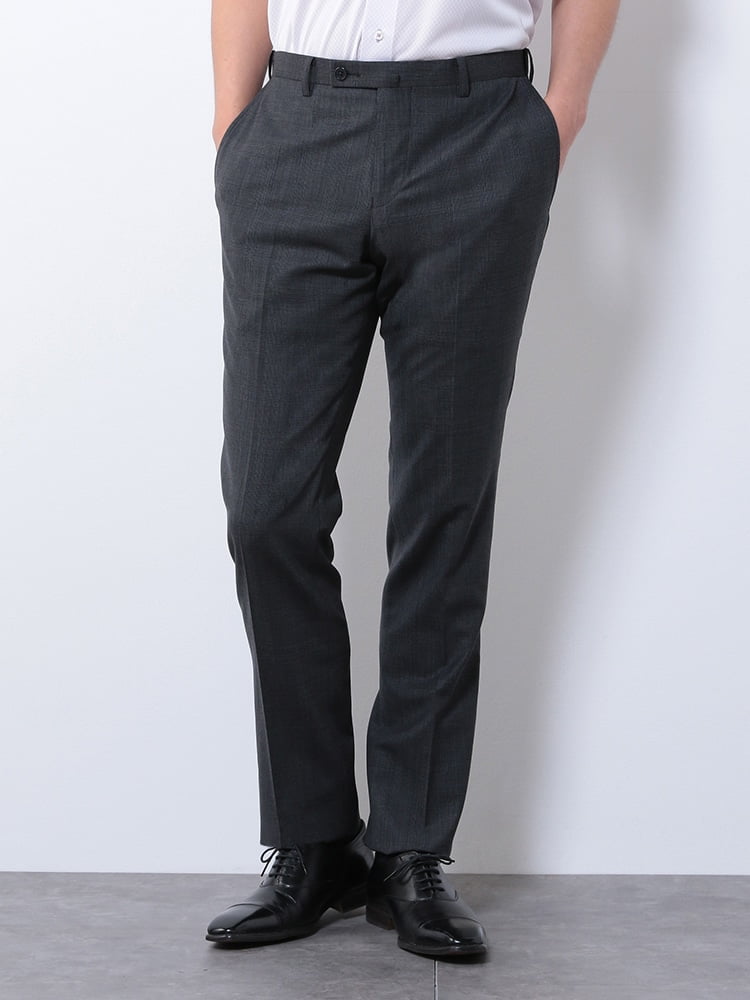 洗える ストレッチ アイパンツ グレンチェック グレー